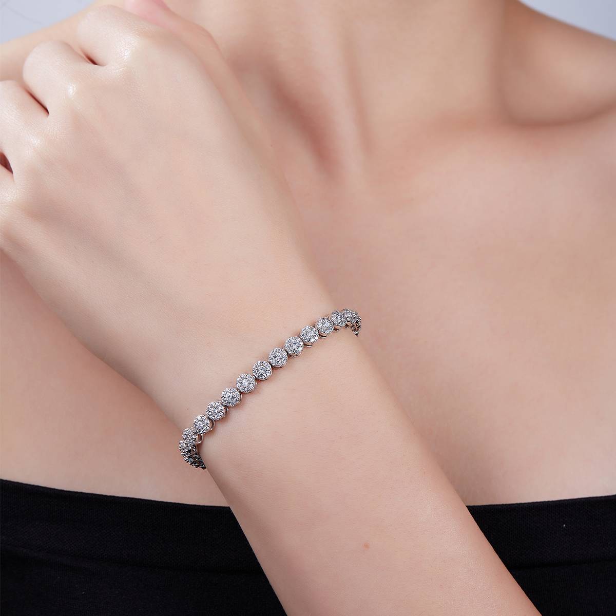 Classic round tennis bracelet S925 silver plated 18K white gold moissanite D-grade 3.5CT18CM
